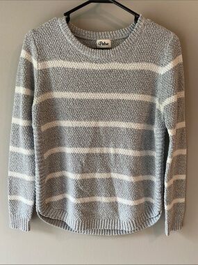 Pulse Heather Gray and White Striped Crewneck Sweater